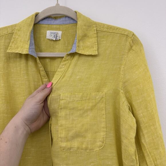 Sigrid Olsen Womens S 100% Linen Mustard Long Sleeve Button Up Shirt Lagenlook - Picture 2 of 6